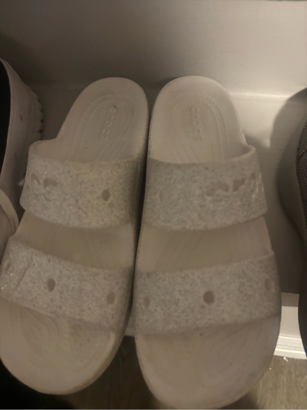 White Ladies Glitter Strap Croc Slide Sandals
